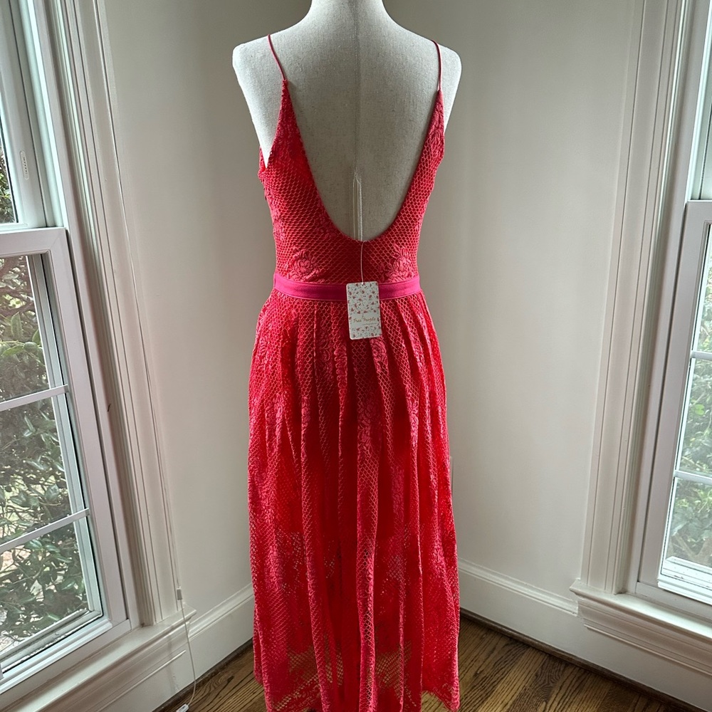 FREE PEOPLE NWT Red Orange Lace Dress Plunging V Sexy Back - Picture 9 of 10